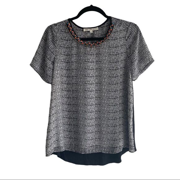 Daniel RAINN Black & White Short Sleeve Embellished Blouse XS - Picture 1 of 4